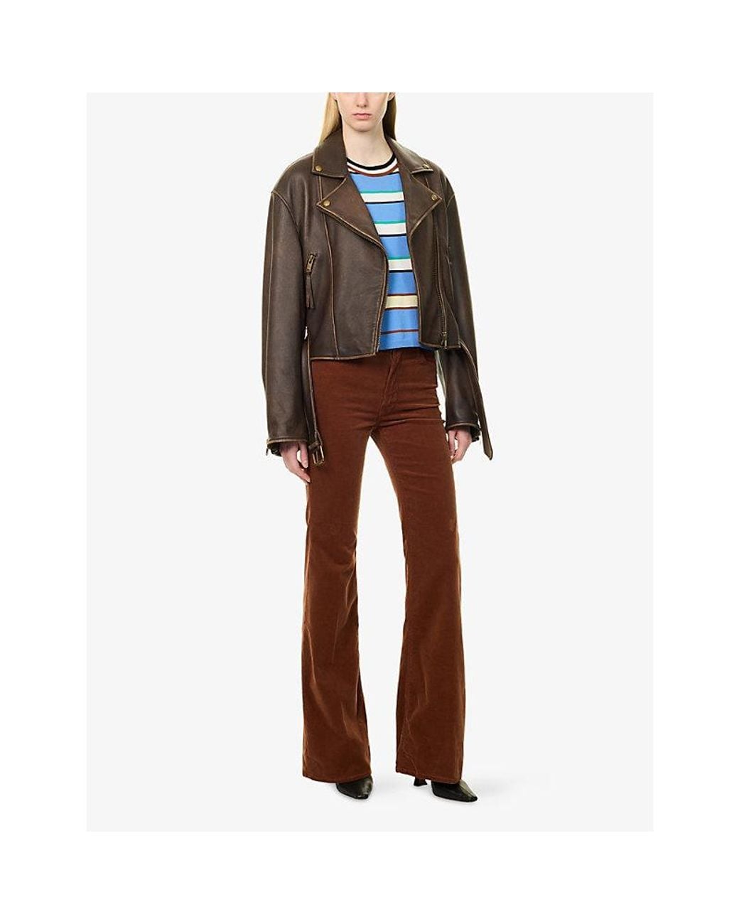 Mother Brown The Doozy Flared-Leg Cotton-Blend Trousers