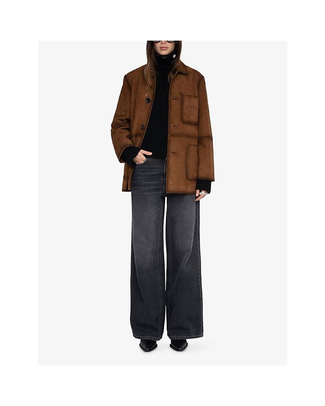 Zadig & Voltaire Brown Venzia Patch-Pocket Suede Jacket