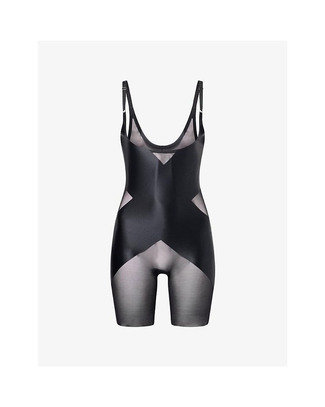 Spanx Black Shape Satin-X Open-Bust Mid-Thigh Bodysuit
