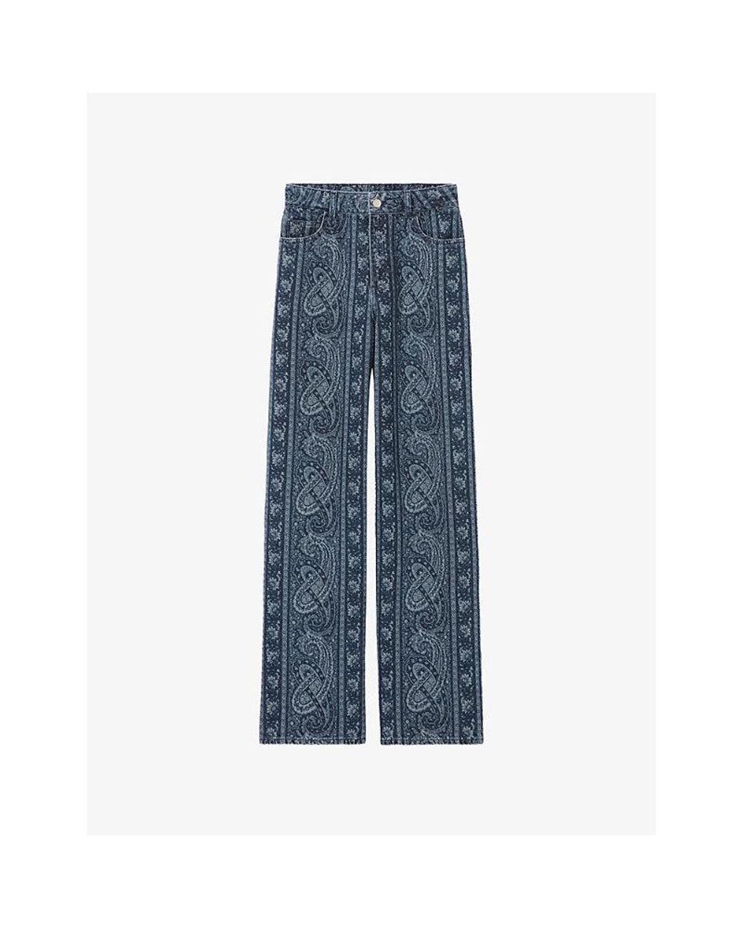 Claudie Pierlot Blue Paisley-Print Straight-Leg Denim Jeans