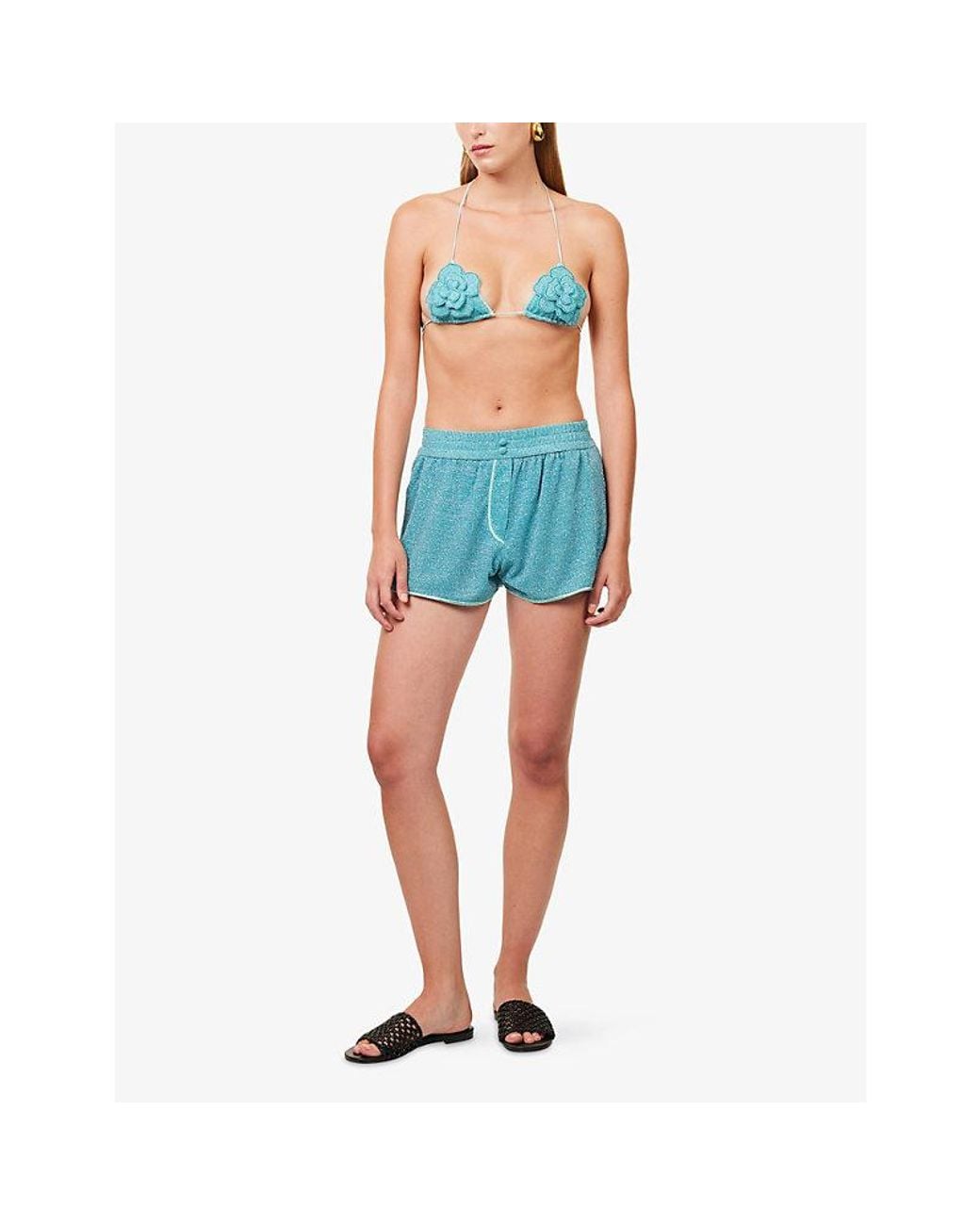 Oseree Blue Lumiere Metallic Stretch-Woven Shorts