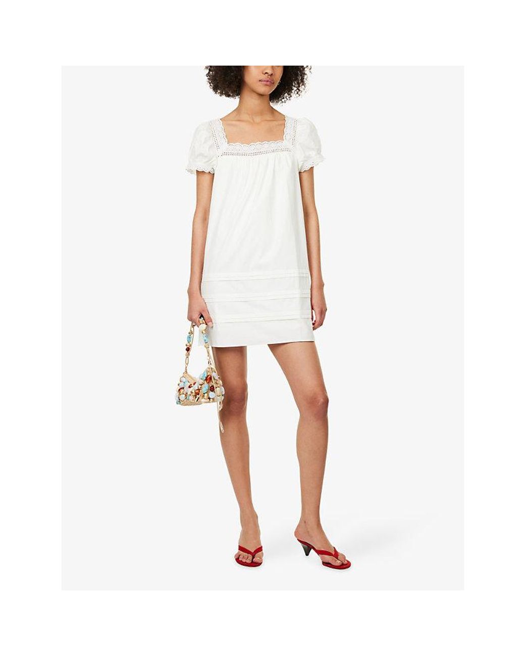 Reformation White Joliette Lace-Trim Cotton Mini Dress