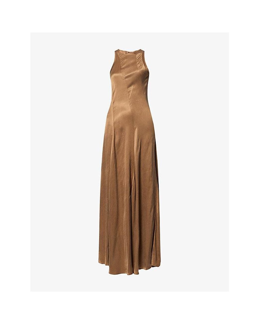 Oude Waag Brown Bias-Cut Racer-Back Satin Maxi Dress