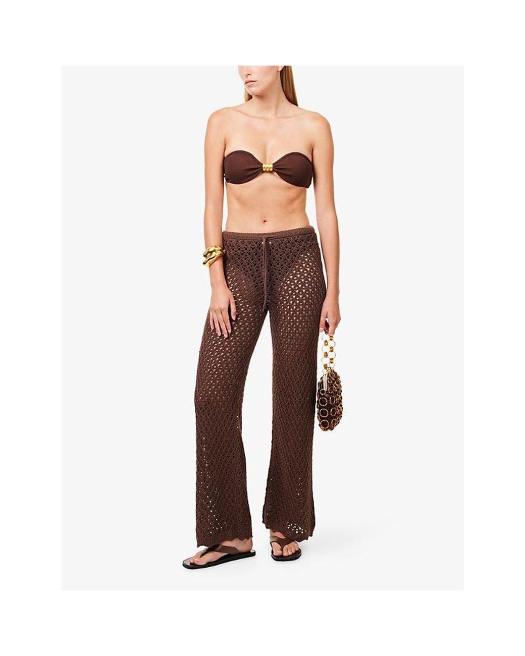 4th & Reckless Brown Katerina Wide-Leg Cotton-Blend Trousers