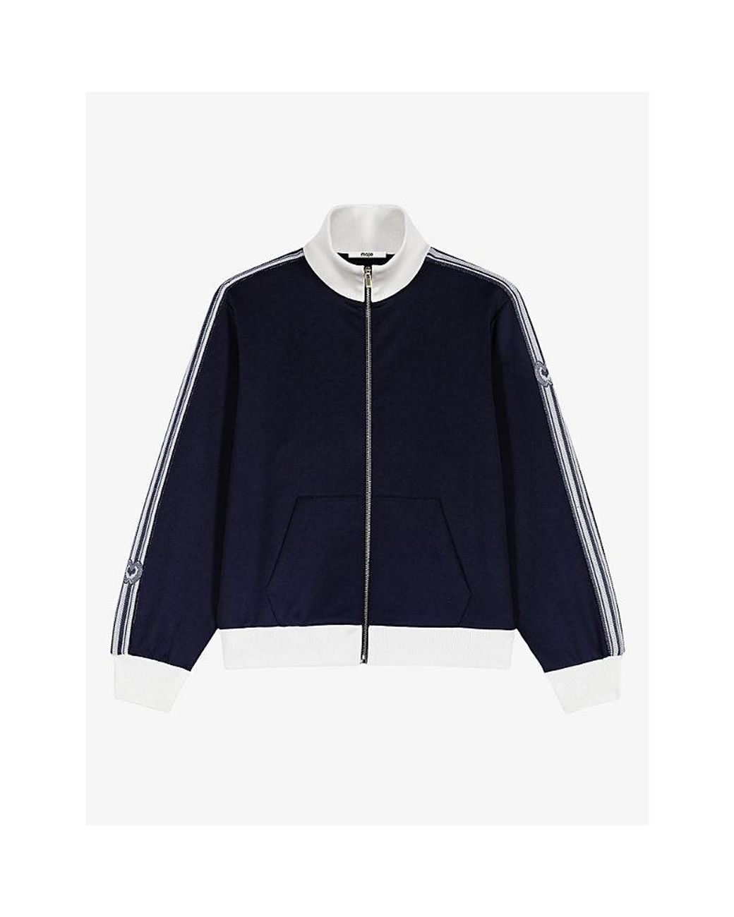 Maje Blue Zipped Side-Stripe Stretch-Jersey Sweatshirt