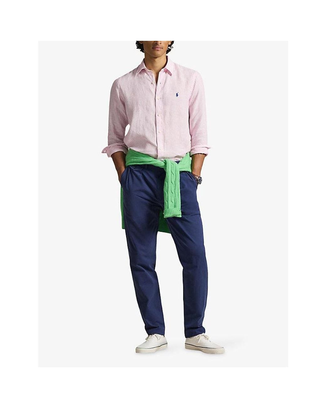 Polo Ralph Lauren Pink Striped Custom-Fit Linen Shirt for men