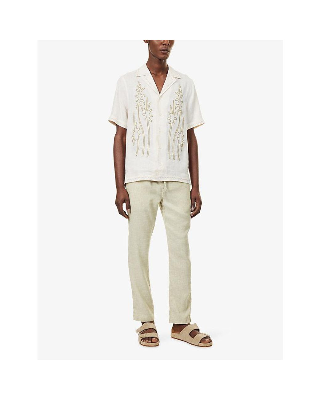 Frescobol Carioca White Alves Palm Short-Sleeve Linen Shirt for men