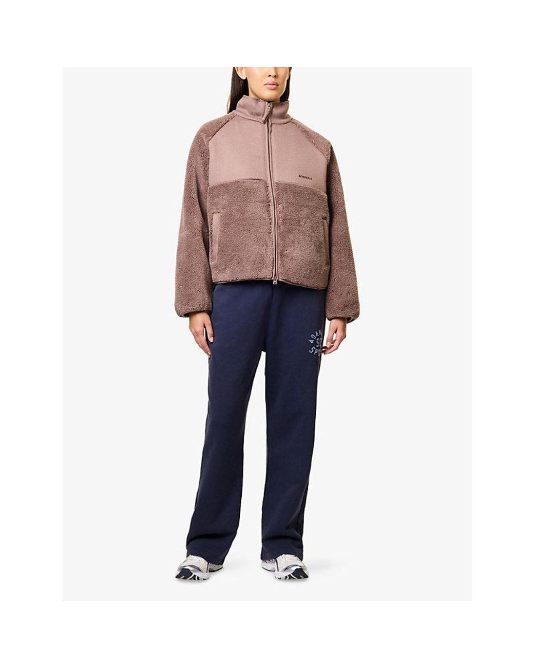 ADANOLA Brown Knit-Panel Fleece Jacket