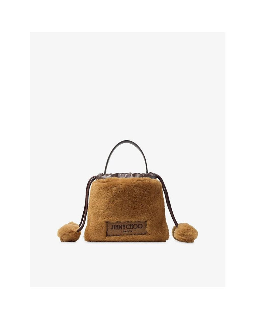 Jimmy Choo Brown Drawstring Faux-Shearling Tote Bag