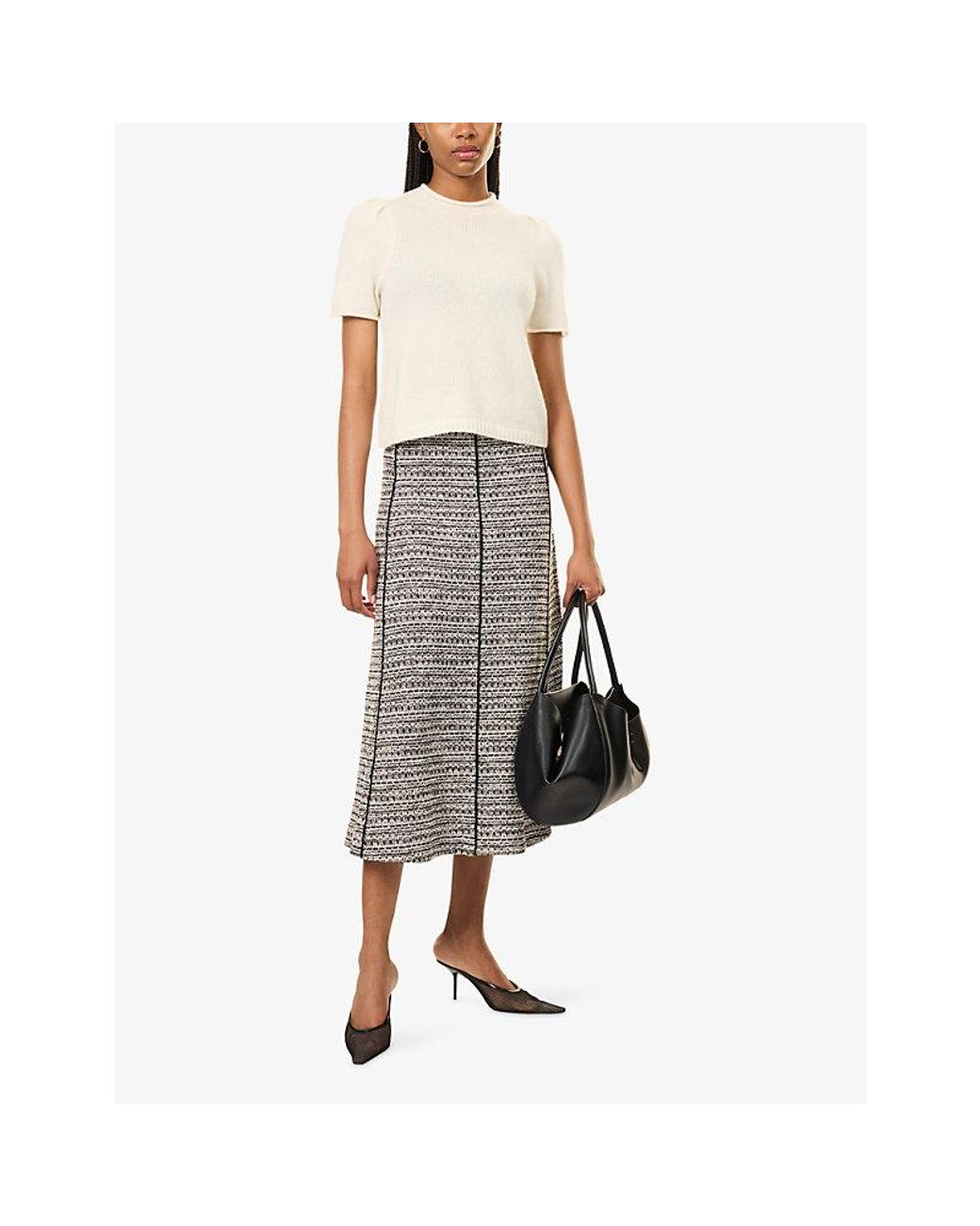 ME+EM White Pouf-Sleeve Cashmere And Wool Blend Top