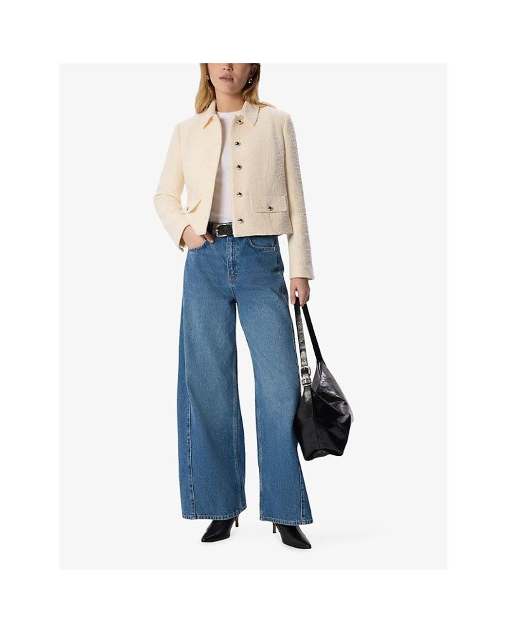 Whistles Natural Cropped Bouclé Woven Jacket