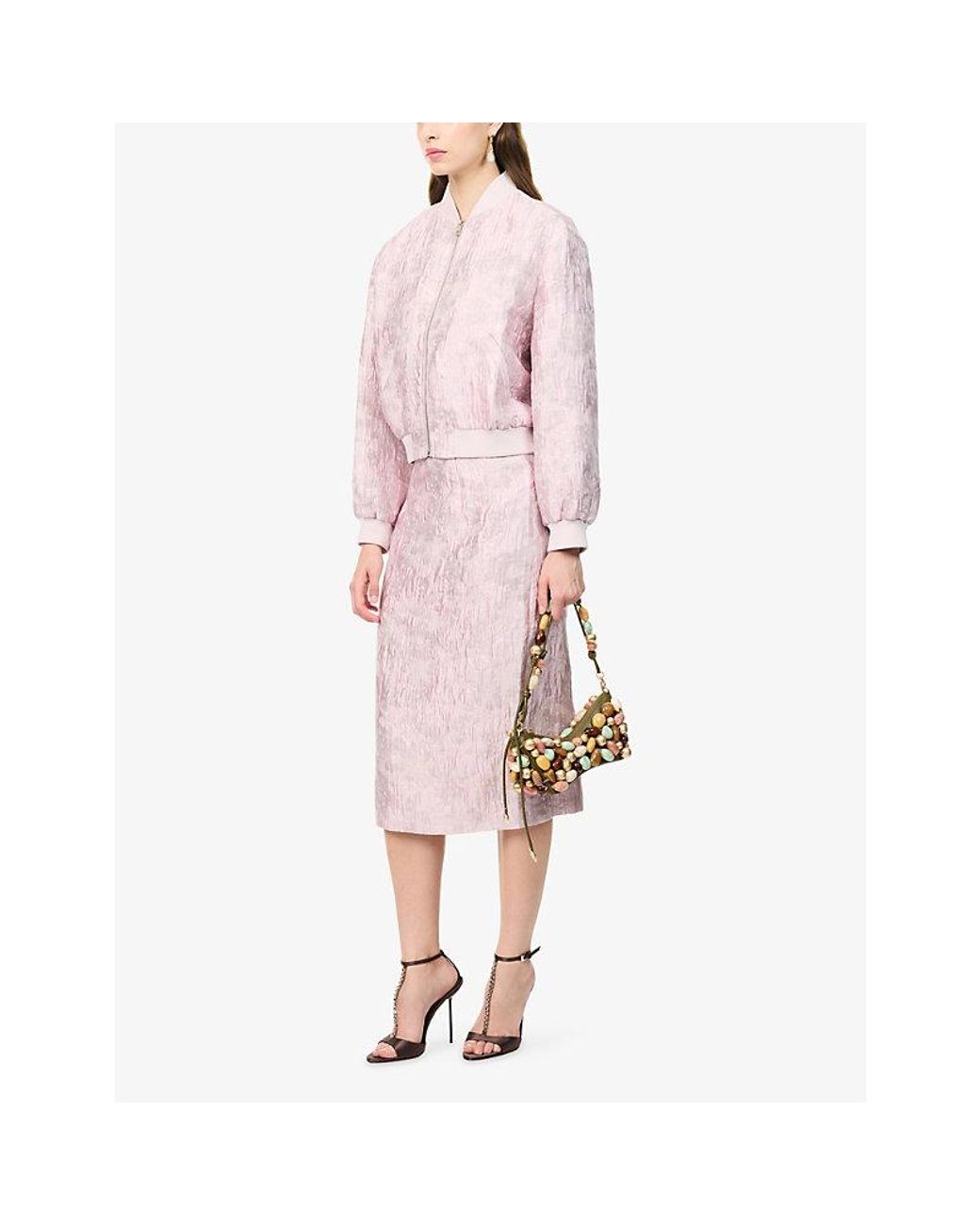 Huishan Zhang Pink Carolina Floral Woven Jacket