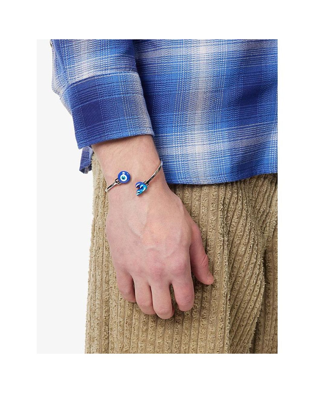 Poubel White Evil Eye La Mer Sterling- Enamelled Bangle for men