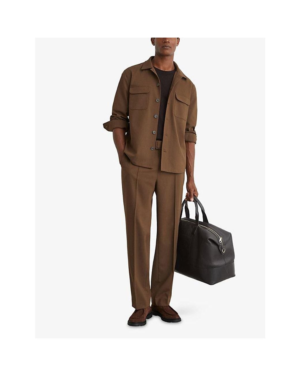 Reiss Brown Peshi Double-Pocket Stretch-Woven Overshirt for men