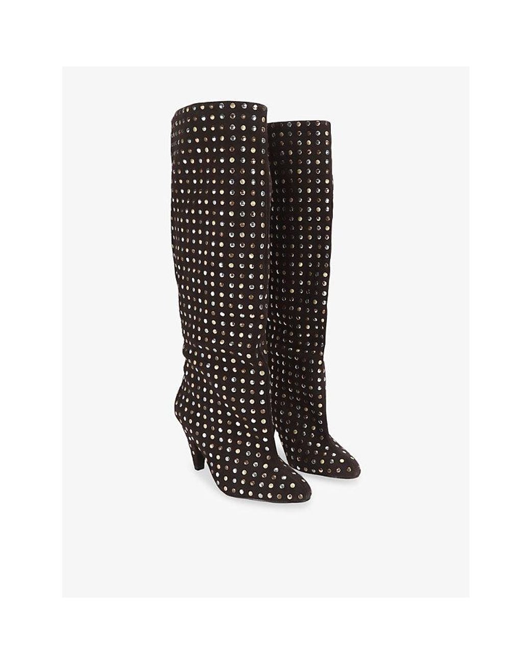 Kurt Geiger Black Lambeth Studded Heeled Suede Boots