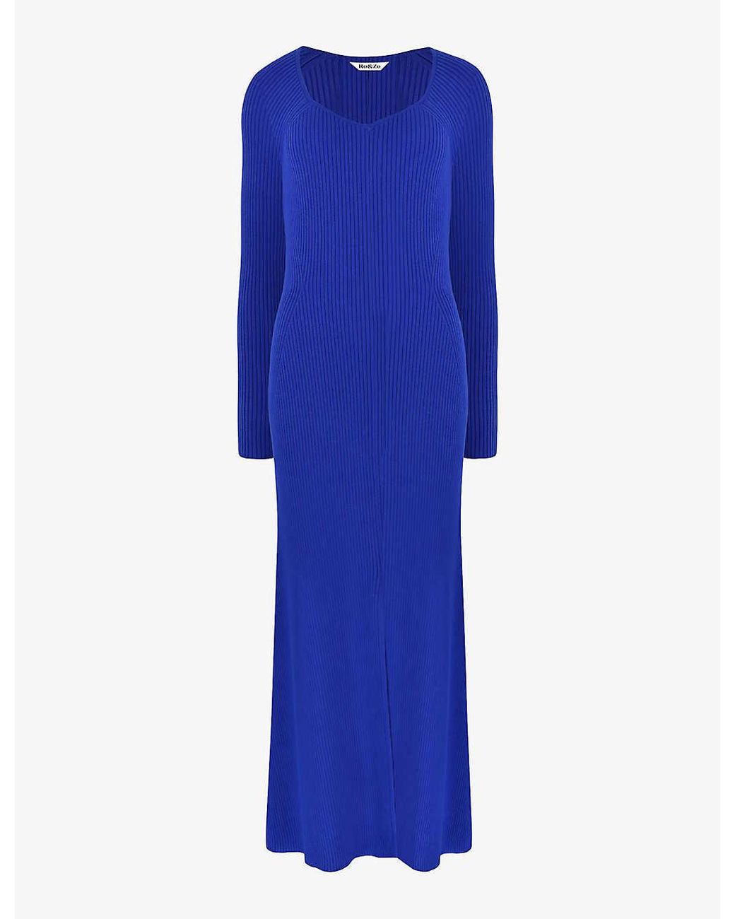 Ro&zo Sweetheart-neck Ribbed Stretch-knit Midi Dress in Blue | Lyst UK