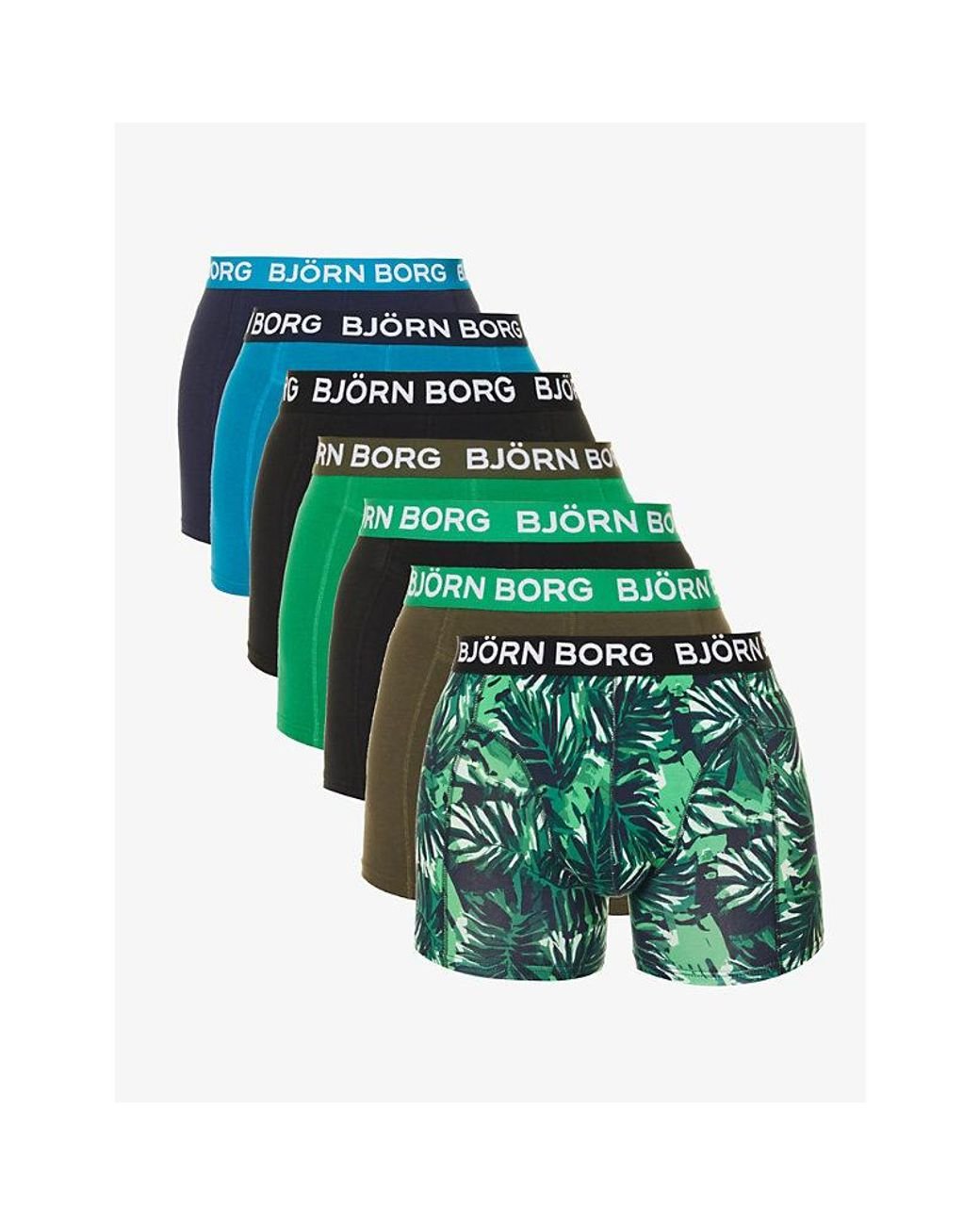 keten Verschrikking Tulpen Björn Borg Logo-waistband Pack Of Seven Stretch-cotton Boxers in Green for  Men | Lyst