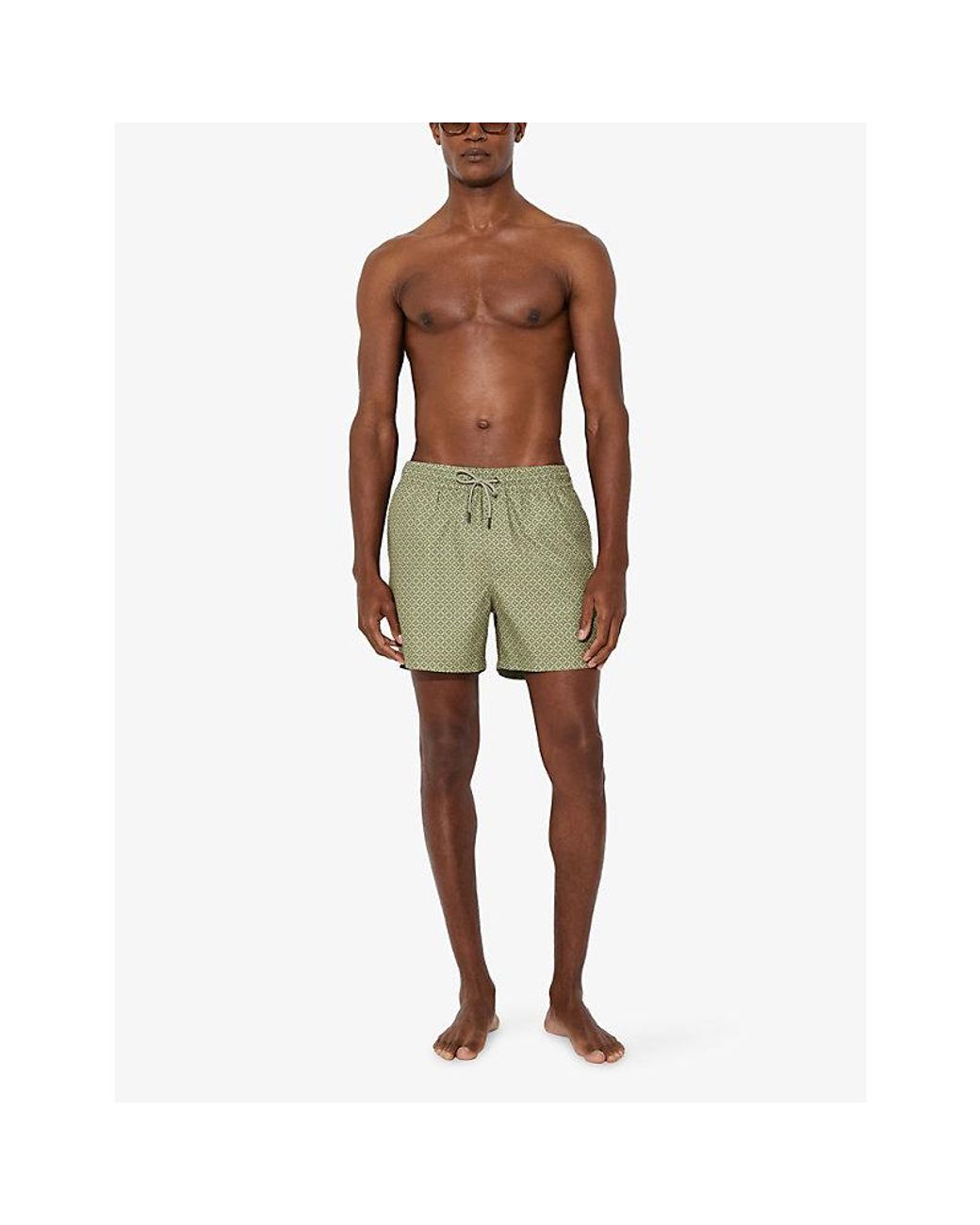 Reiss Green Orient Geometric-Print Swim Shorts for men