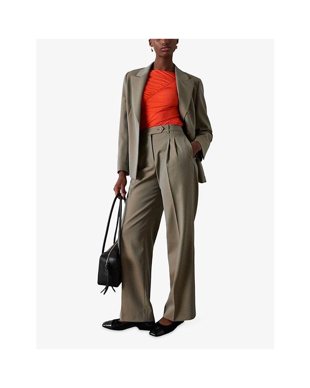 Whistles Gray High-Rise Straight-Leg Wool-Blend Trousers
