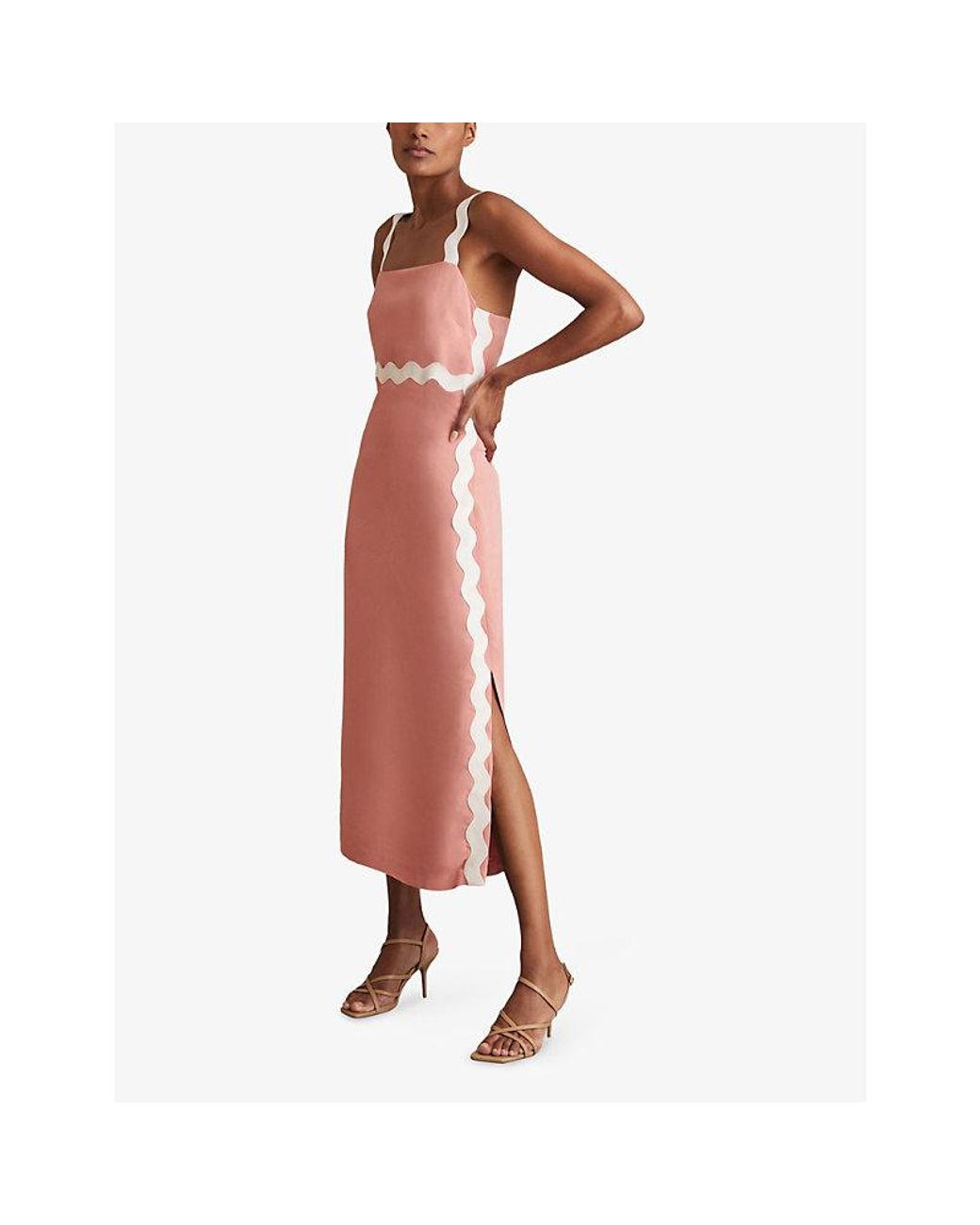 Reiss Asher Wave-Trim Crepe Midi Dress in Pink | Lyst UK