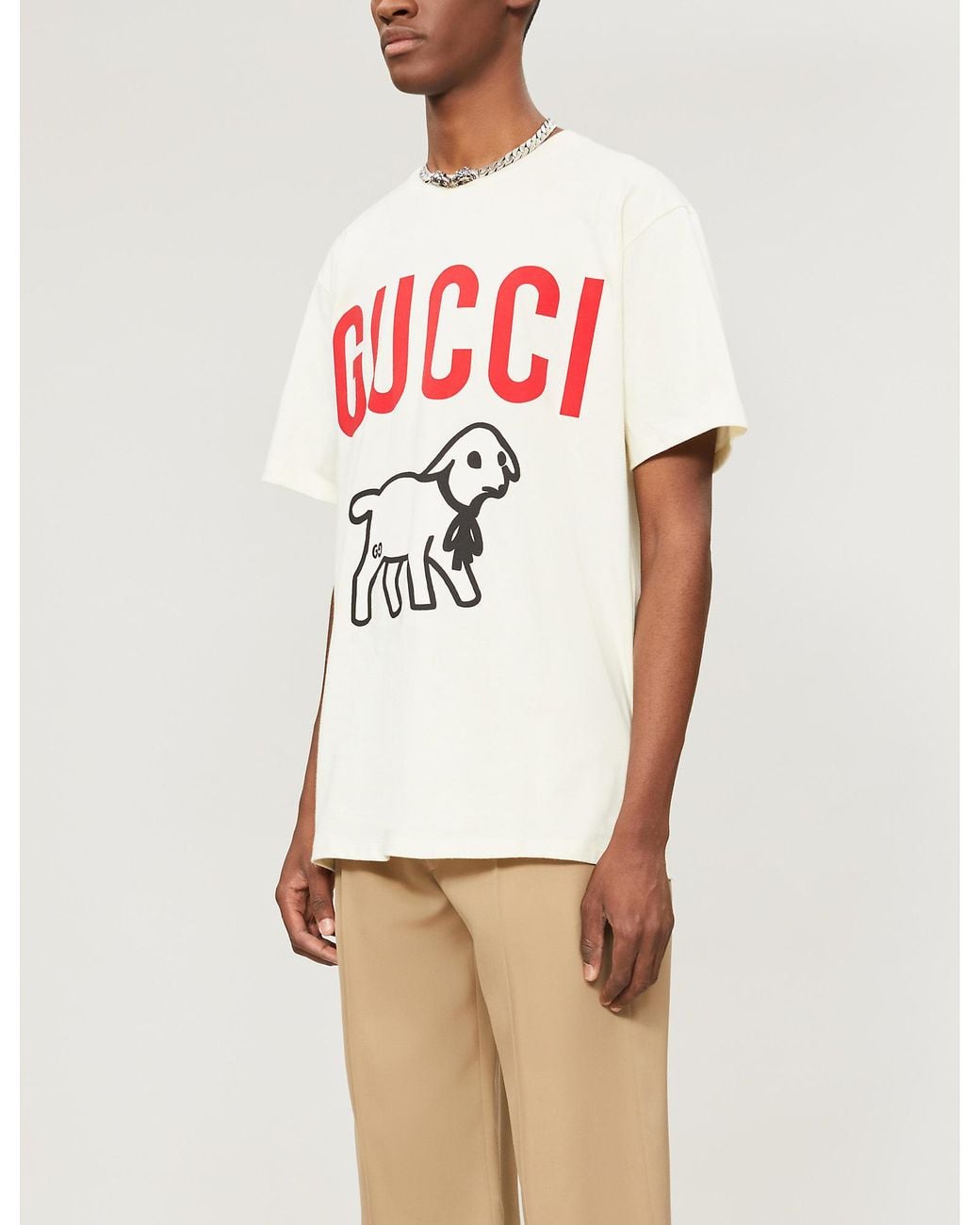 GUCCI 山羊プリント Tシャツ GUCCI ラム 羊　Tシャツ　Lサイズ Gucci Lamb-print Cotton-jersey T-shirt in White for Men | Lyst