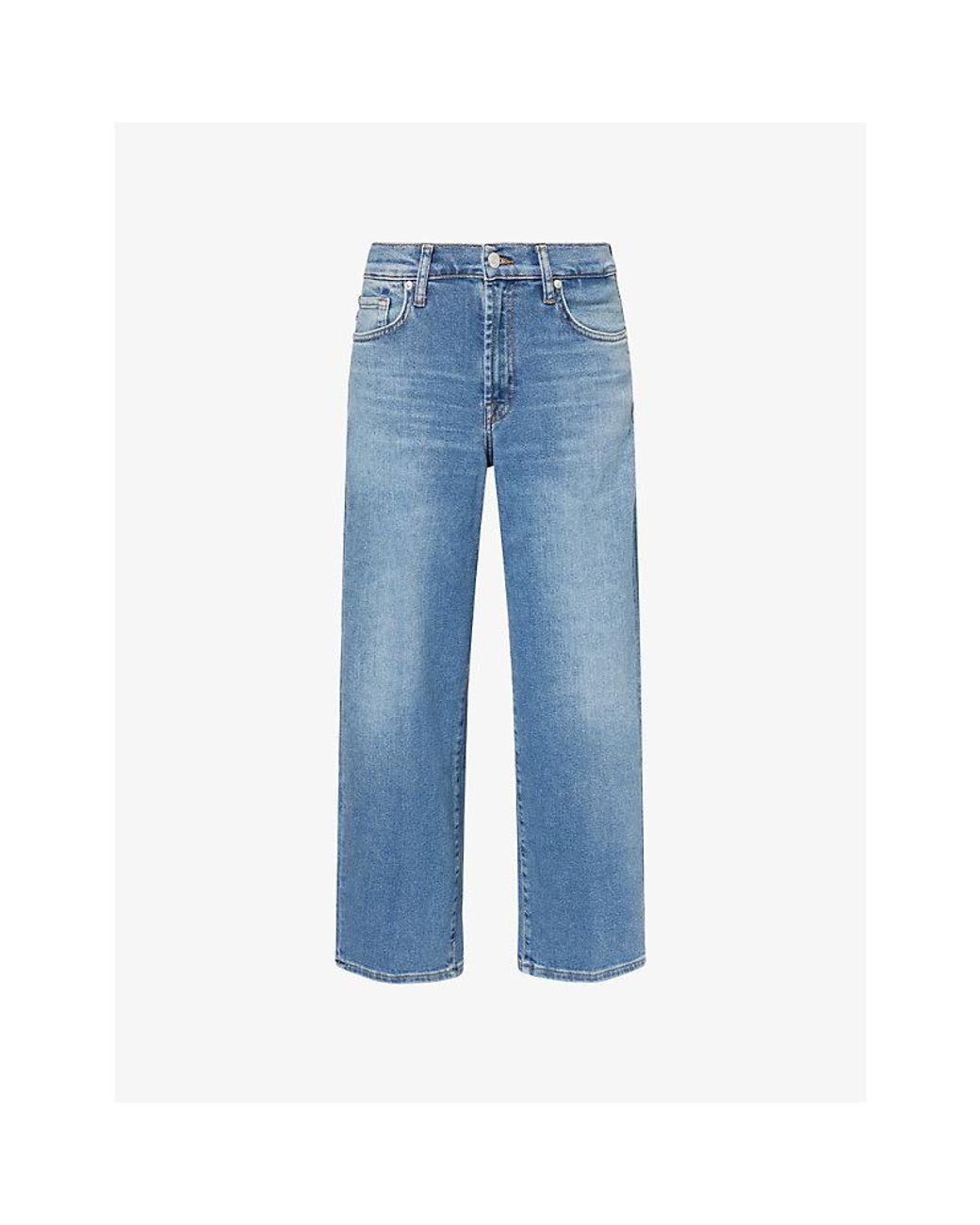 7 For All Mankind Blue Stovepipe Straight-Leg Stretch-Denim Jeans