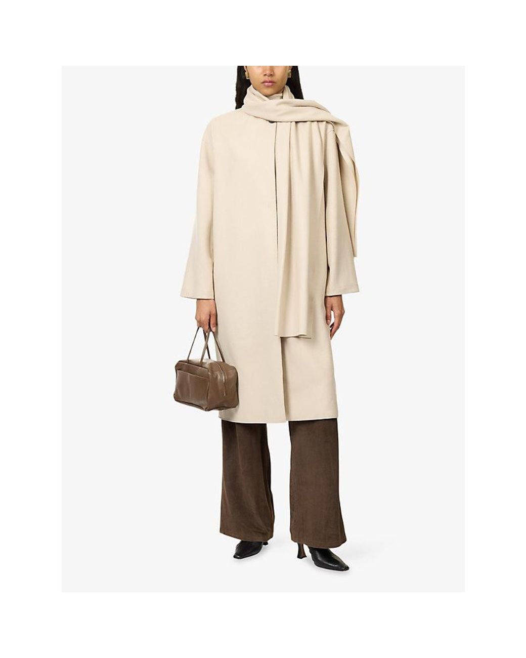 Harris Wharf London Natural Scarf-Collar Slip-Pocket Wool-And-Cashmere Coat