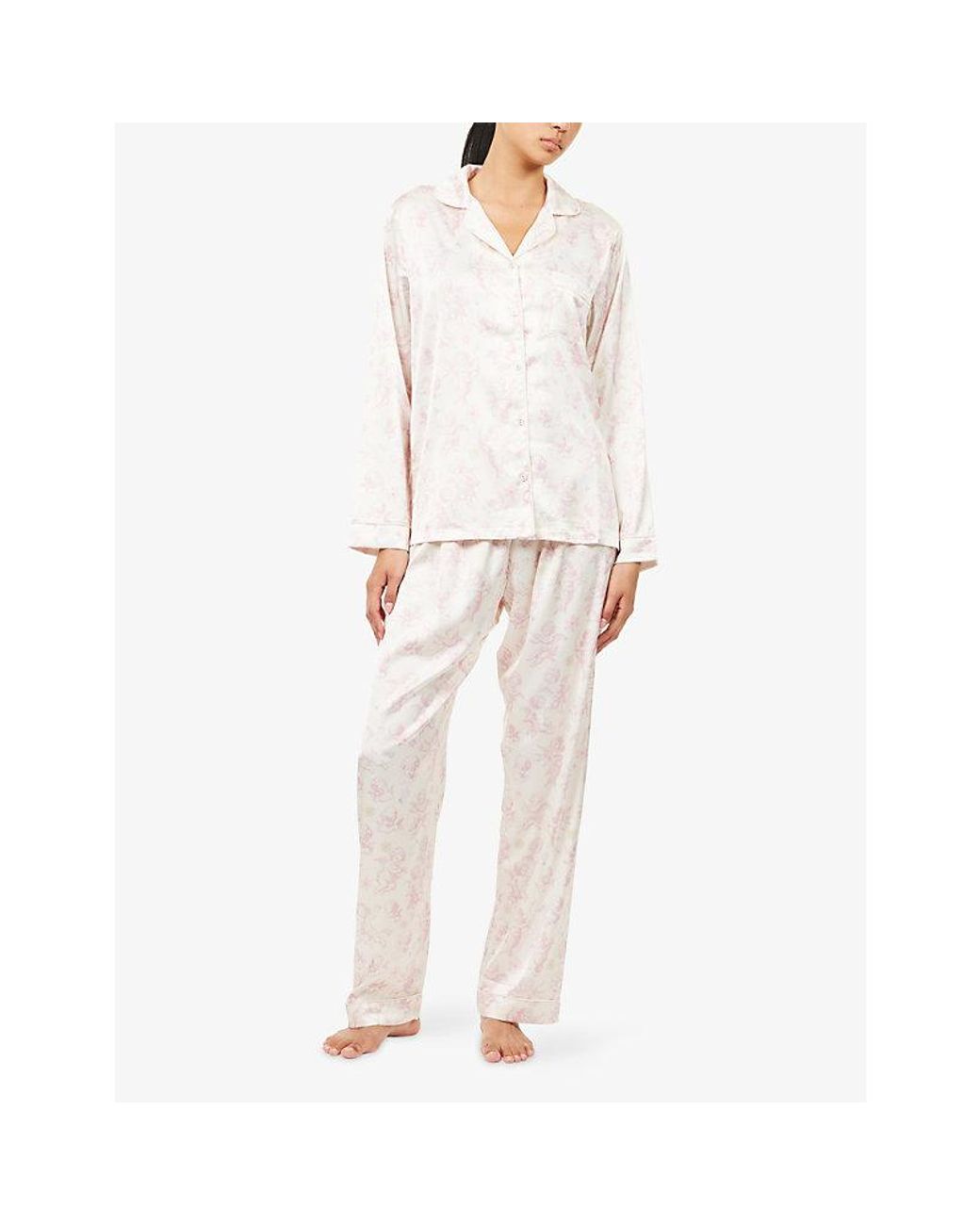 THE NAP CO White Printed Long-Sleeve Satin Pyjama Set