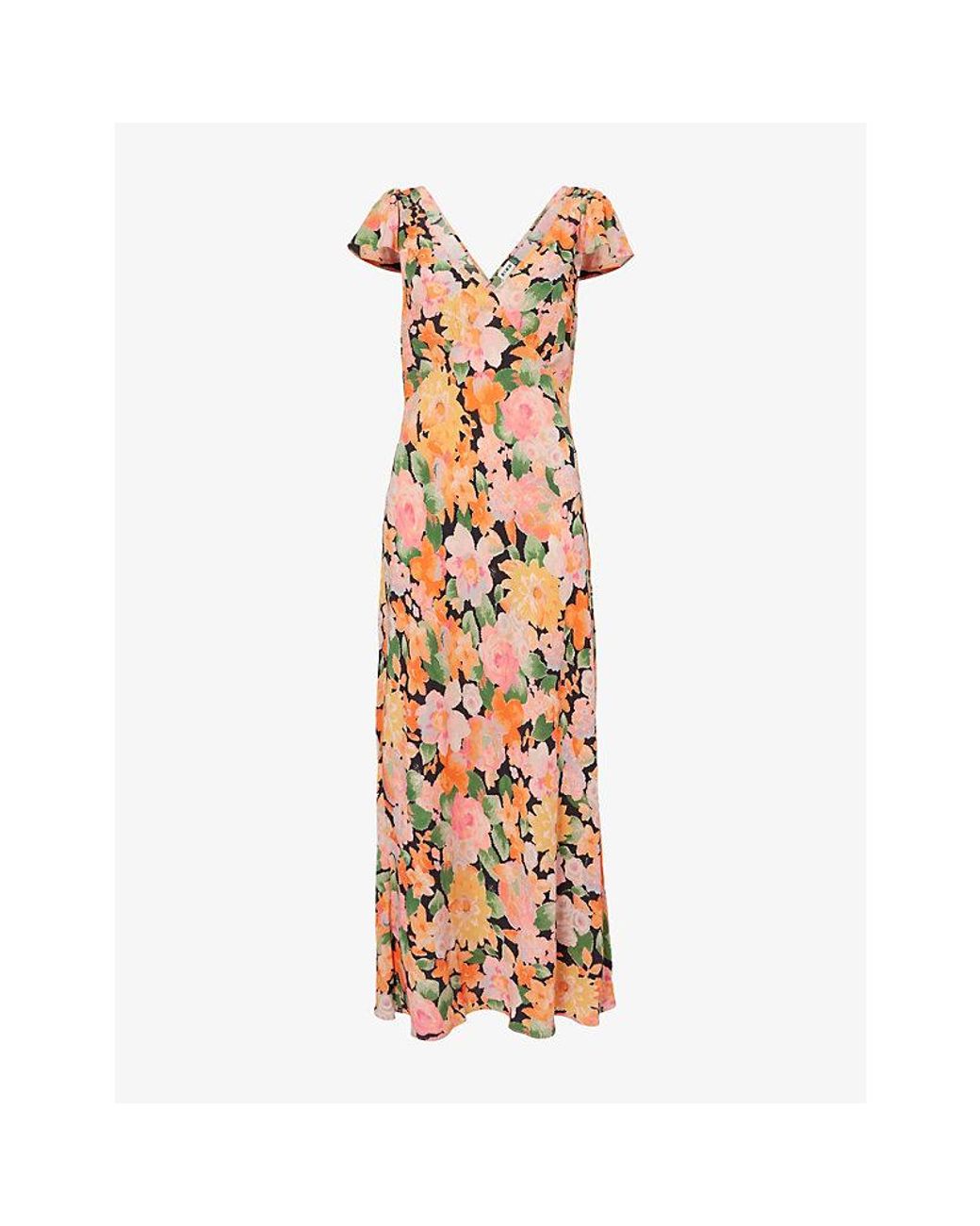 Rixo Metallic Cathy Floral-Print Woven Midi Dress