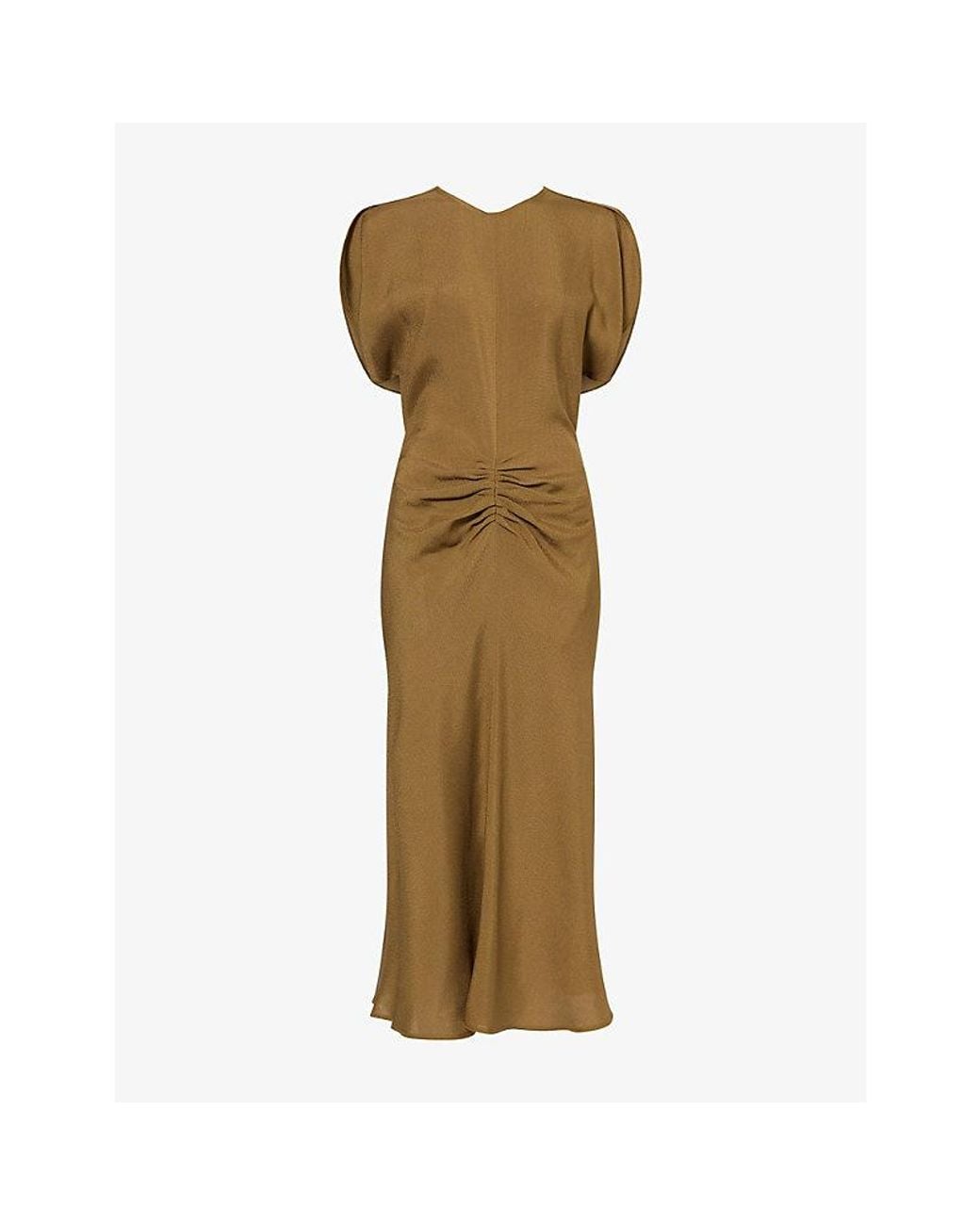 Victoria Beckham Natural Bela Crepe-Back Satin Midi Dress