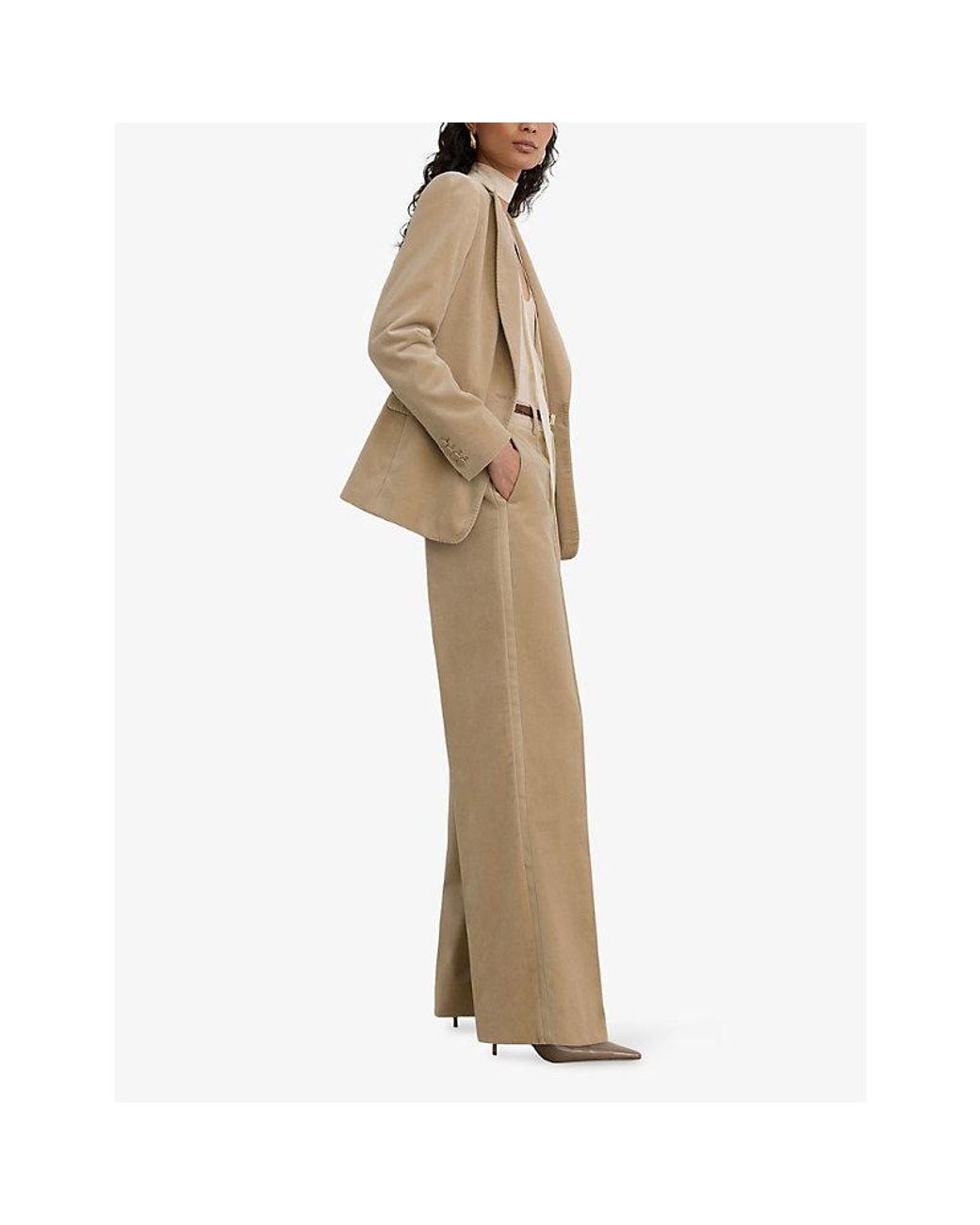 Reiss Natural Nessa Flared-Leg High-Rise Velvet Trousers