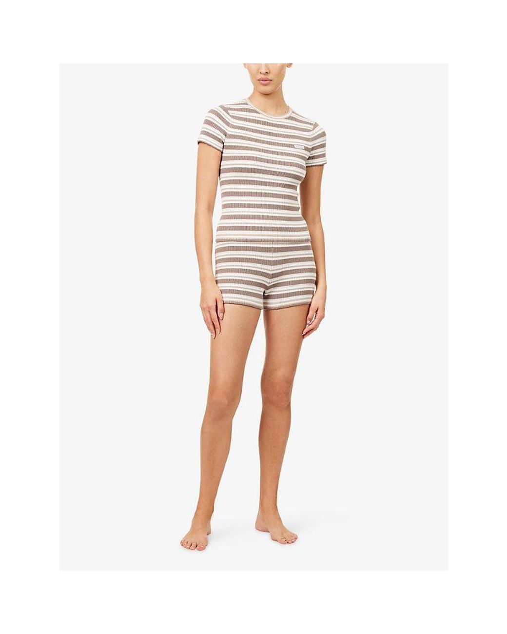 Lounge Underwear Natural Stripe-Pattern Ribbed Stretch-Knit Shorts