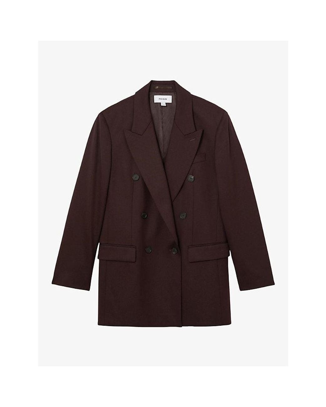 Reiss Purple Leisel Double-Breasted Wool-Blend Blazer