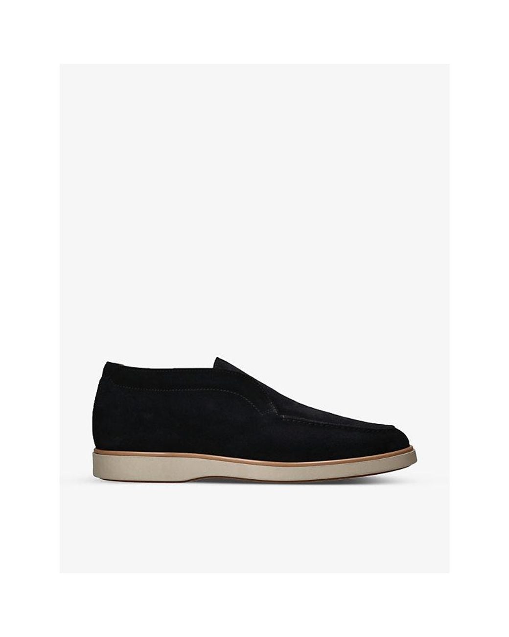 Magnanni Shoes Black Paraiso Tonal-Stitching Suede Mid-Top Loafers for men