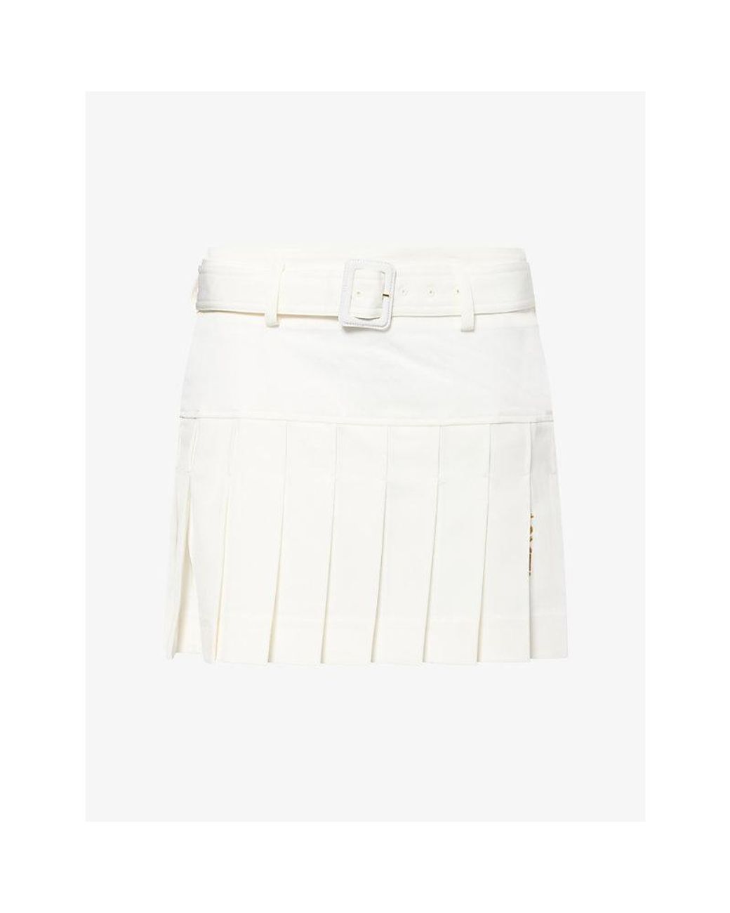 Jay3Lle White Brand-Embroidered Pleated Crepe Mini Skirt