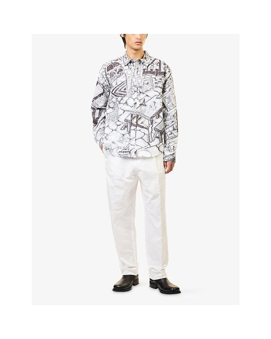 Heresy White Library Patterned Cotton Shirt for men