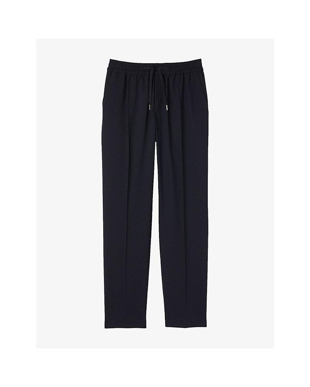Sandro Blue Drawstring Elasticated-Waist Stretch Wool-Blend Trousers for men