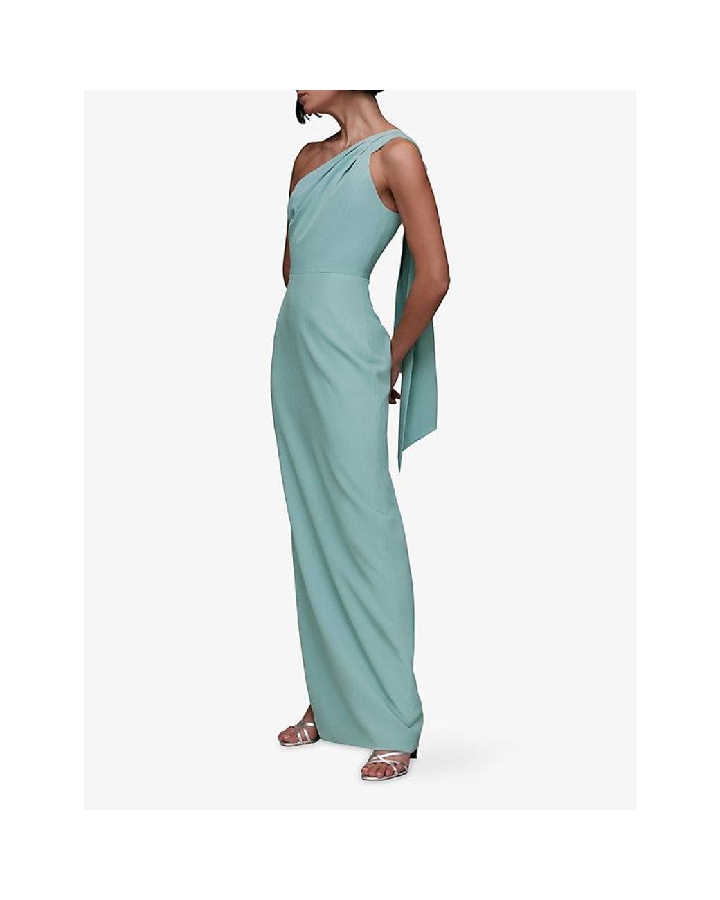 Whistles Blue Bethan One-Shoulder Stretch-Woven Maxi Dress