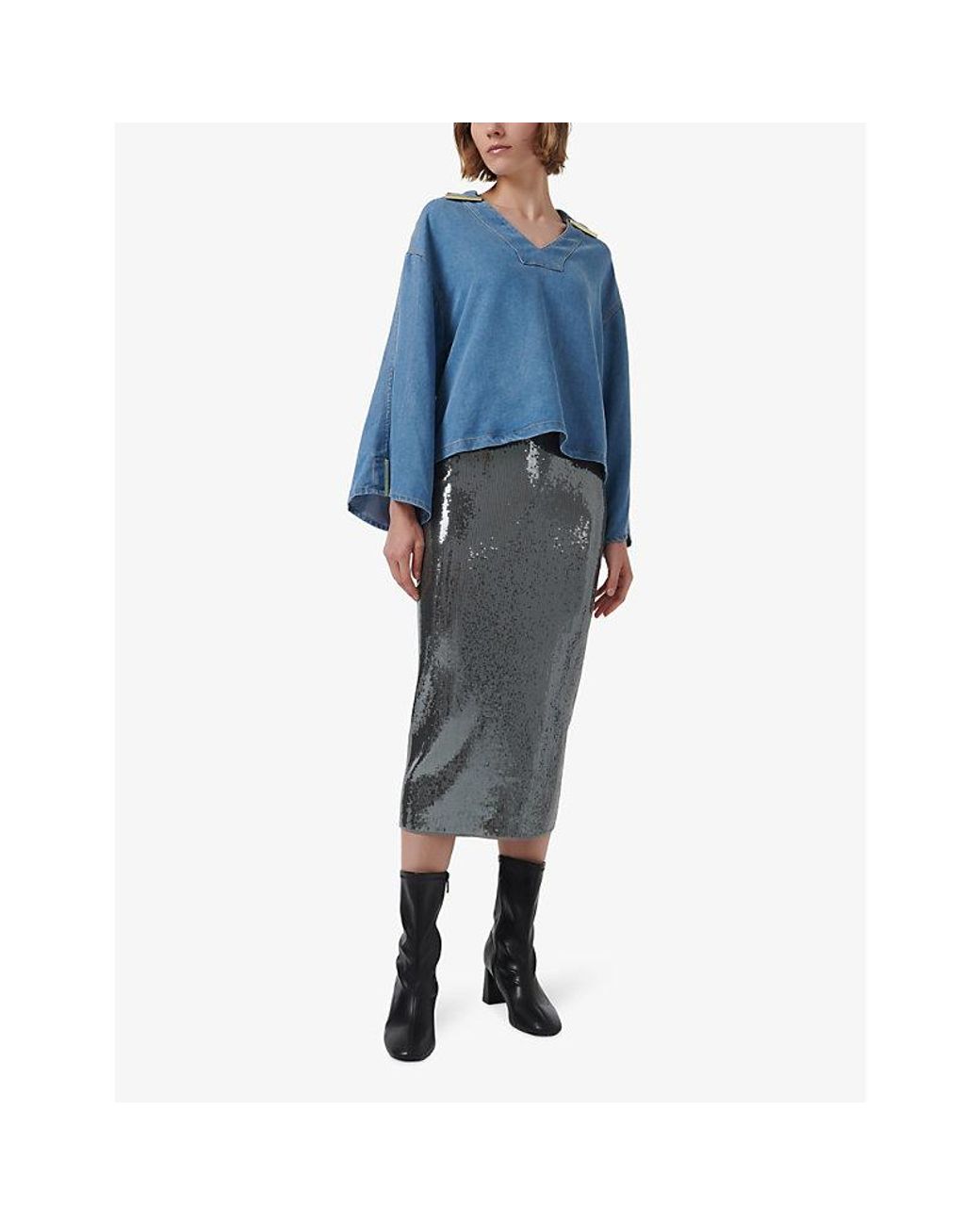 eem Gray Squined Maxi Pencil Skirt