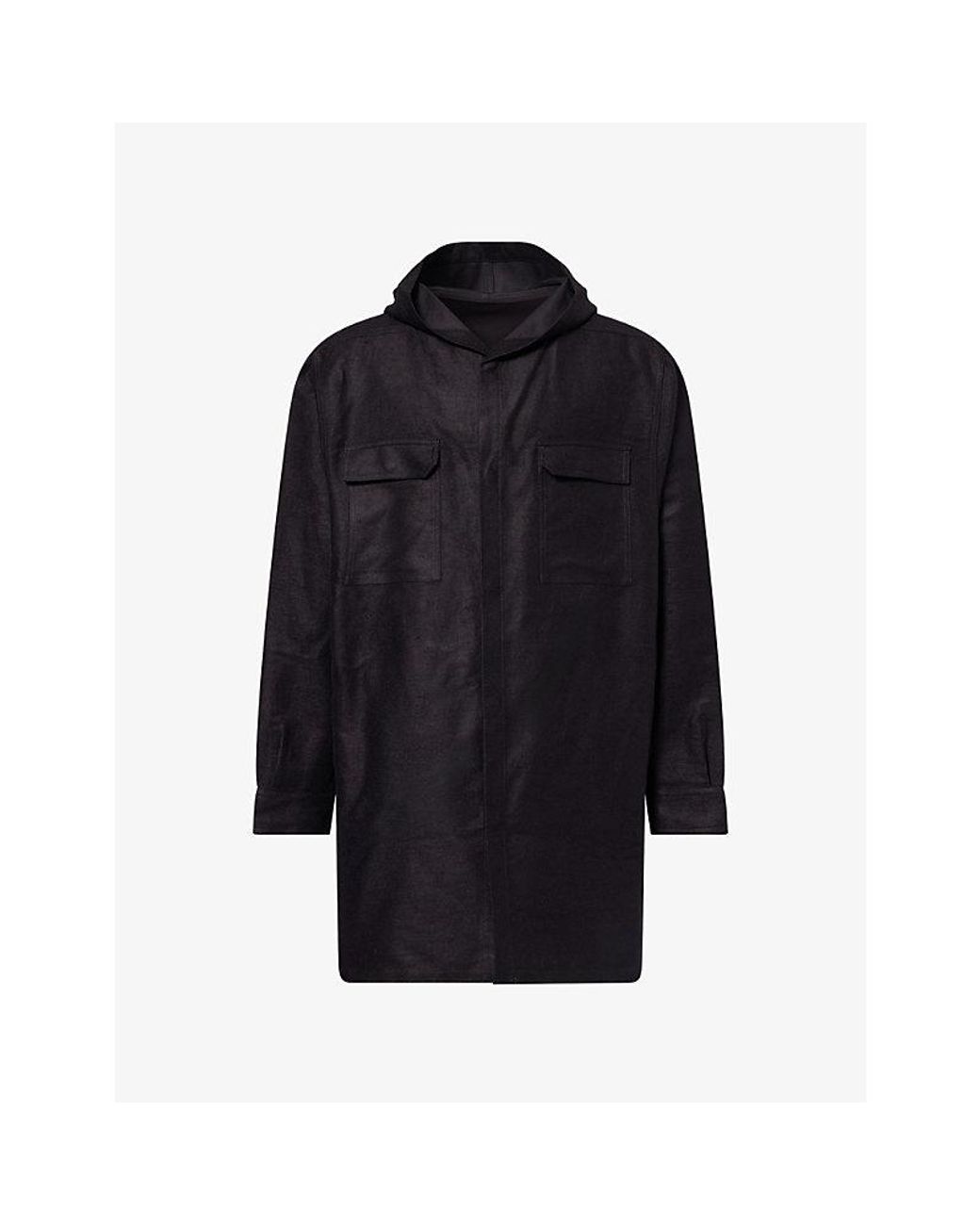 Rick Owens Blue Longline Hooded Woven Shirt for men