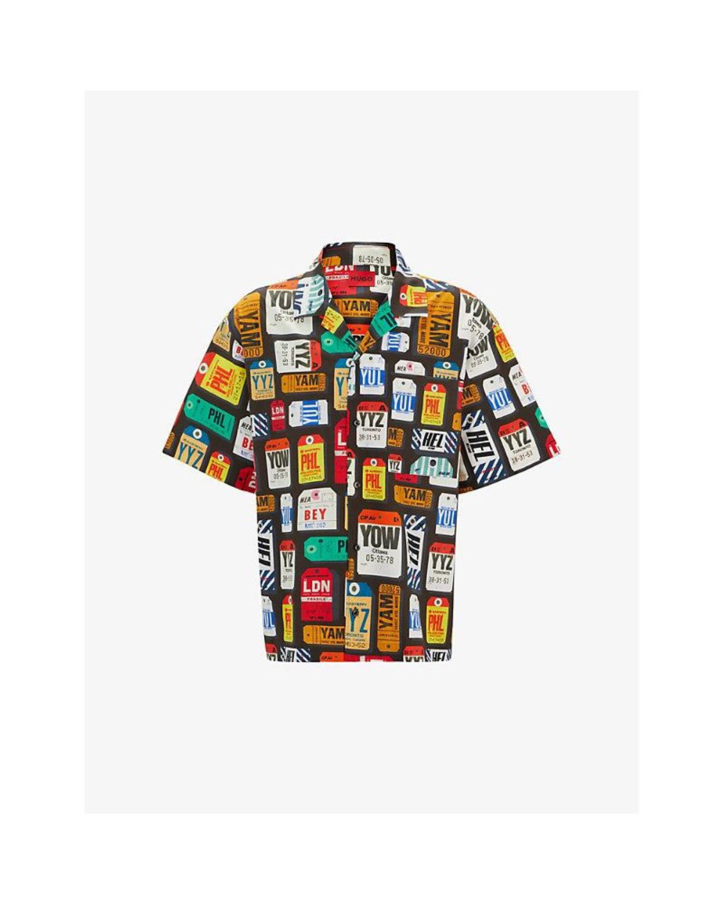 HUGO Multicolor Logo-Print Short-Sleeve Cotton Shirt for men
