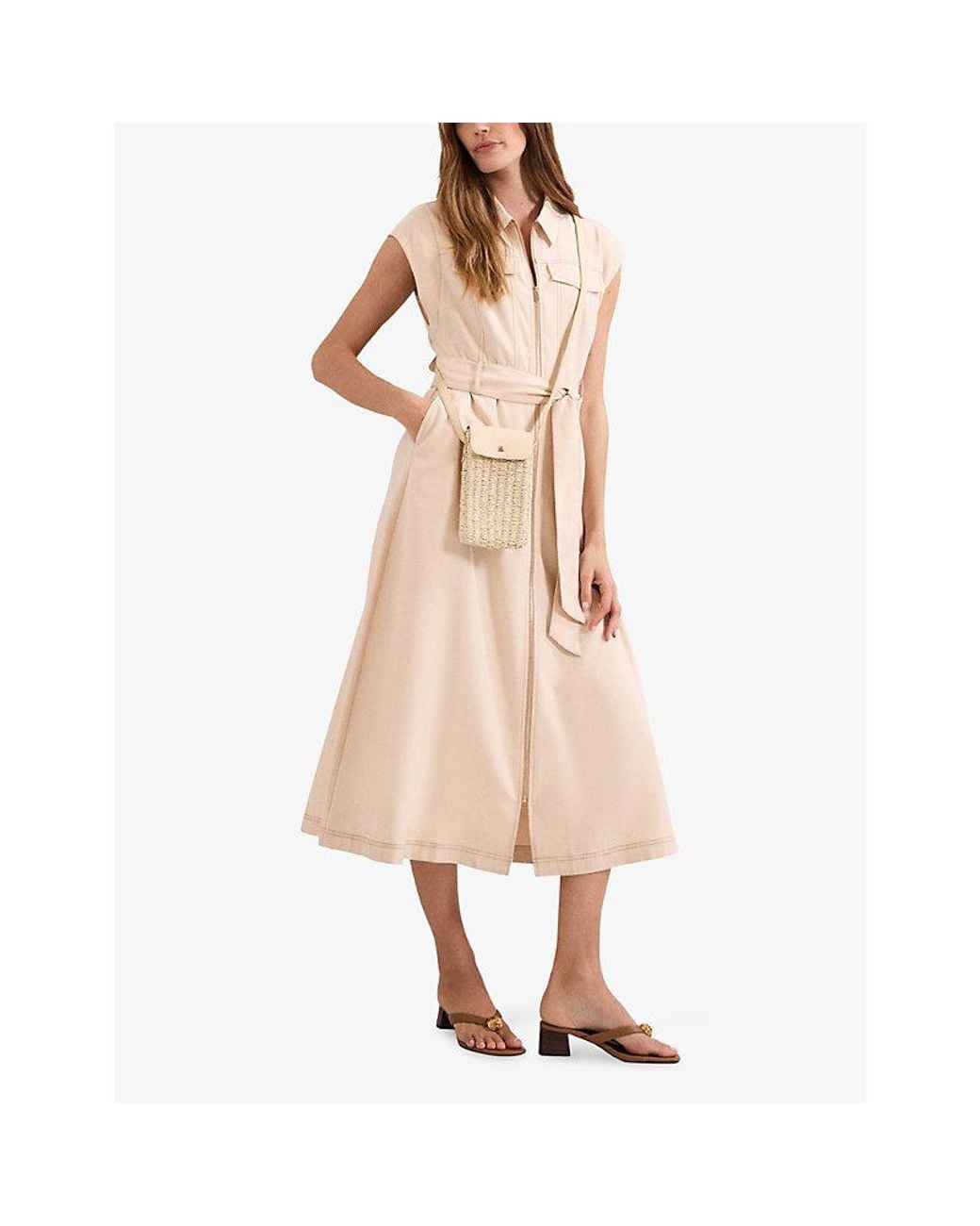 Phase Eight Natural Alira Belted-Waist Cotton Midi Dress
