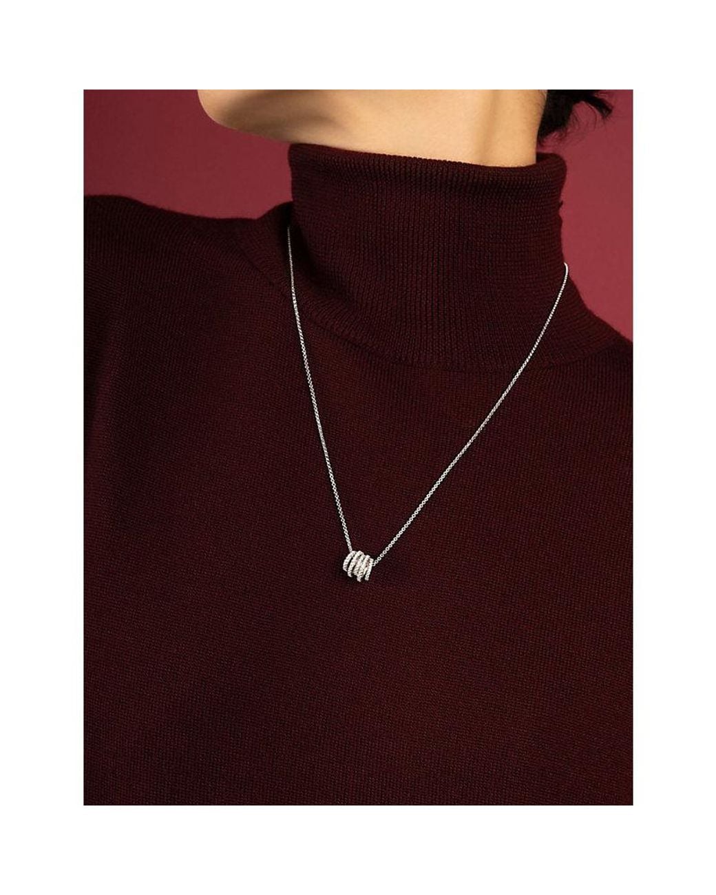 Apm Monaco White Promesse 5-Rings Rhodium Plated Alloy And Cubic Zirconia Necklace