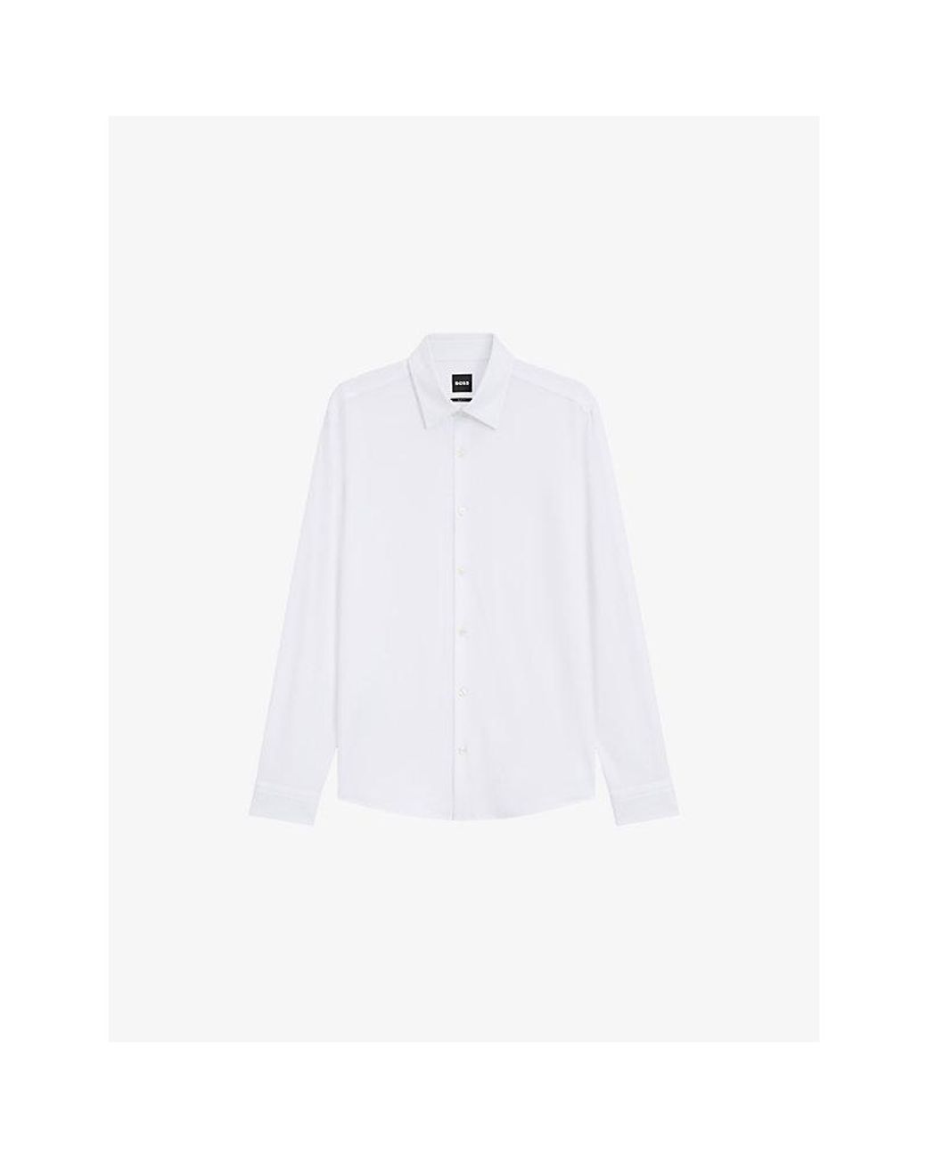 Boss White Classic-Collar Slim-Fit Stretch-Woven Shirt for men