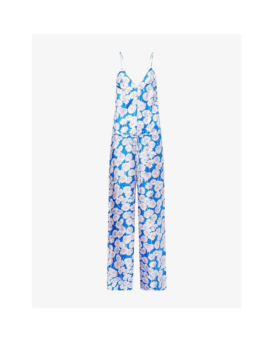 Stella McCartney Blue Daisy-Print Drawstring Silk Jumpsuit
