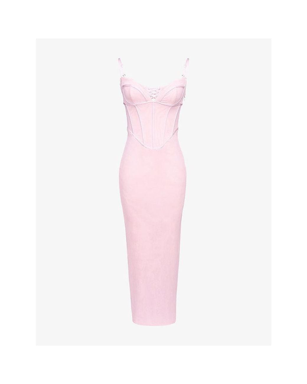 strapless open back dress Puff-Sleeve Satin Maxi Dress Petal Pink / S main image 1