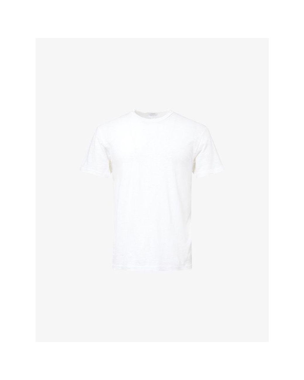 Sunspel White Crewneck Short-Sleeve Pima-Cotton And Linen-Blend T-Shirt for men