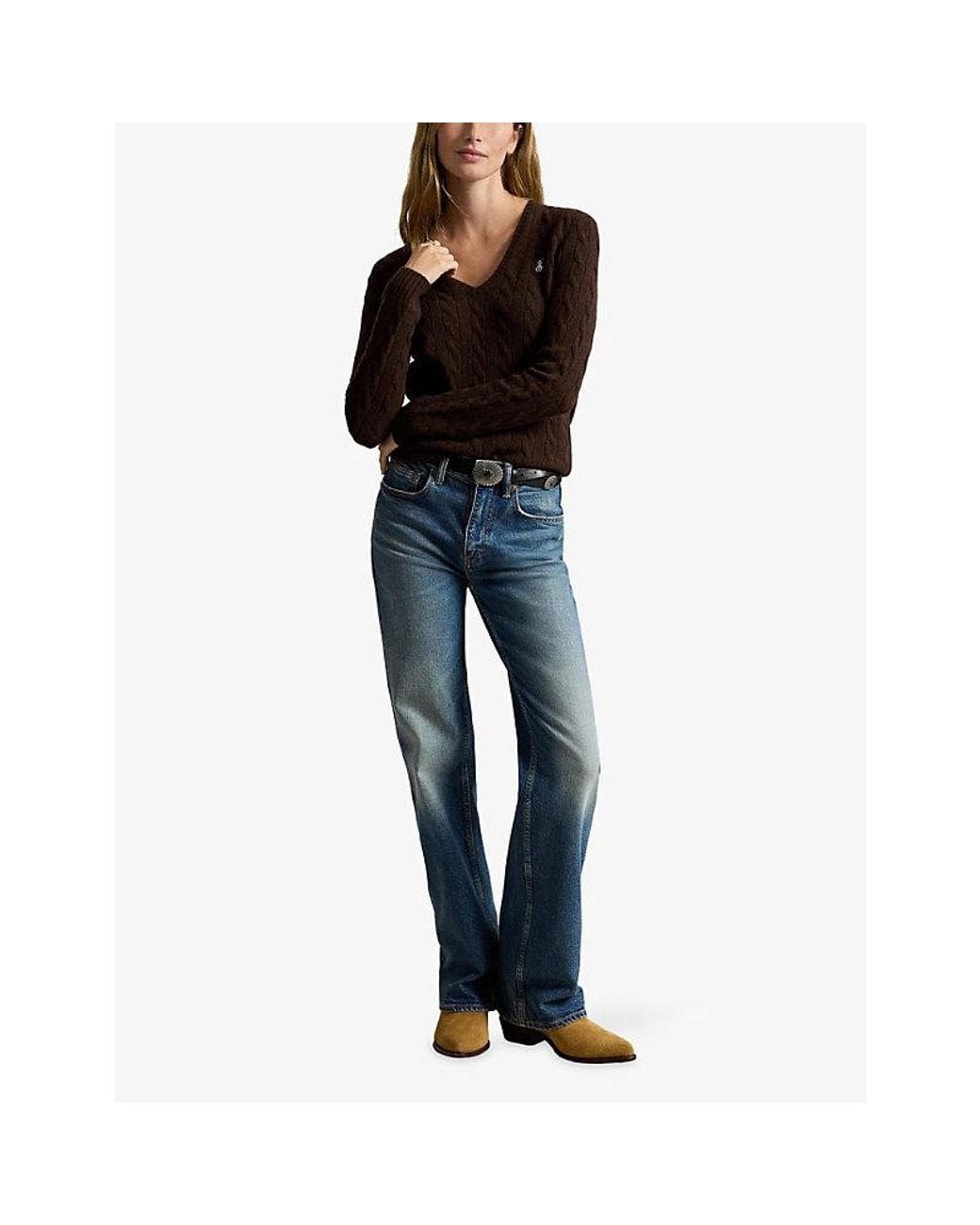 Polo Ralph Lauren Brown Julianna Cable-Knitted Wool-Cashmere Blend Jumper