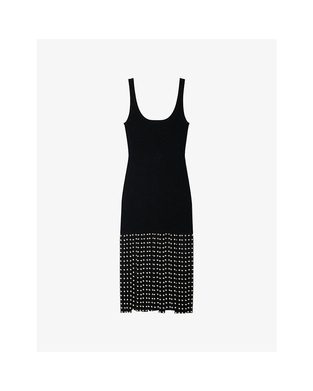 Sandro Black Sleeveless Fringed Knitted Maxi Dress