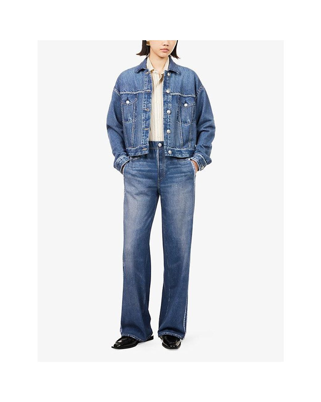 Rag & Bone Blue Printed-Stripe Featherweight Stretch-Denim Jeans